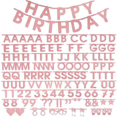 SUNBEAUTY Girlande Buchstaben Rosa Buchstaben Letter Banner DIY Girlande Selber Gestalten Alphabet Girlande Individuell Über 100 Letters Party Dekoration Zimmer Deko