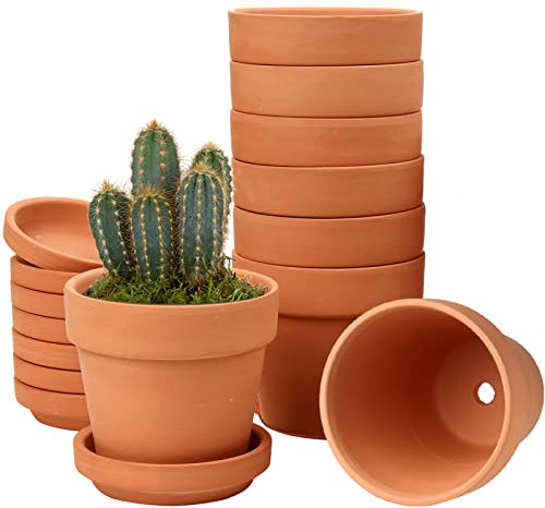 Hollyone 8 Stück kleine Terrakotta Töpfe, 10 X 10 cm rund Blumentopf Ton mit Untersetzer und Ablaufloch, klein Blumentopf mit Tablett, Terrakotta Sukkulenten Töpfe für Zimmerpflanzen Keramik Pflanzer