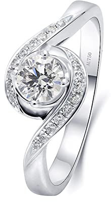 Epinki Echt Gold Schmuck Ring 14 Karat Weißgold, Verdreht Eheringe mit Moissanit 0.3ct, Rundschliff, 14K Gold Verlobungsring Solitärring Pärchen Ringe für Damen, Weißgold, Gr.52