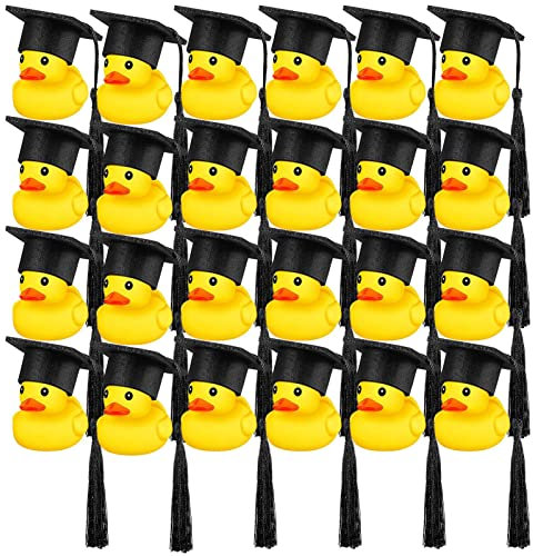 Dous Abschluss-Gummi-Ente, 24 Stück, Studenten-Ente, Lustige Junggesellen-Gummi-Ente Mit Schwarzer Abschlusskappe, Quietsche-Ente, Abschluss-Geschenk Für Abschlussfeier, Dekoration