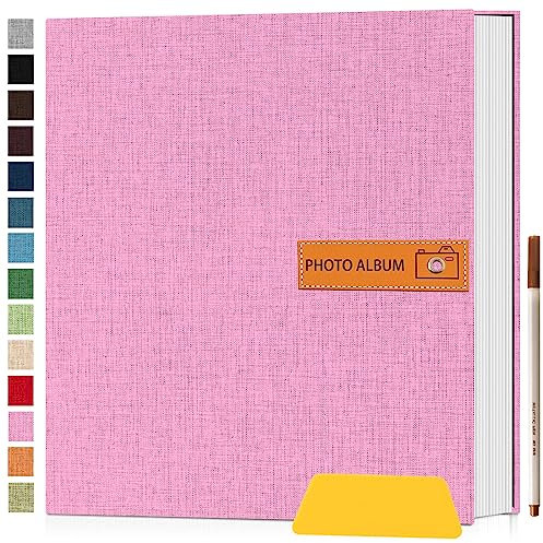 LOVEER Selbstklebende 10x15 Fotoalbum Einkleben und zum Selbstgestalten Groß leinen Photoalbum mit 40 Weißen Seiten, für Hochzeit Jahrestag Geburtstag Geschenke mit Einem Kugelschreiber, 33x32cm