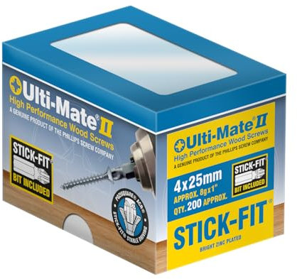 Ulti-Mate Boîte de 200 vis à bois Plaqué zinc brillant 4 x 25 mm