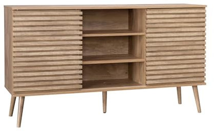 sweeek - Buffet scandinave décor Bois avec 2 Portes coulissantes rainurées et 4 étagères. Buffet Bas. L 140