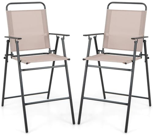 GOPLUS Gartenstuhl klappbar, 2er Set Balkonstuhl aus Metall bis 150kg belastbar, Barhocker Barstuhl mit Rückenlehne, Armlehne & Fußstütze, Klappstuhl Terassenstuhl Outdoor für Rasen Veranda