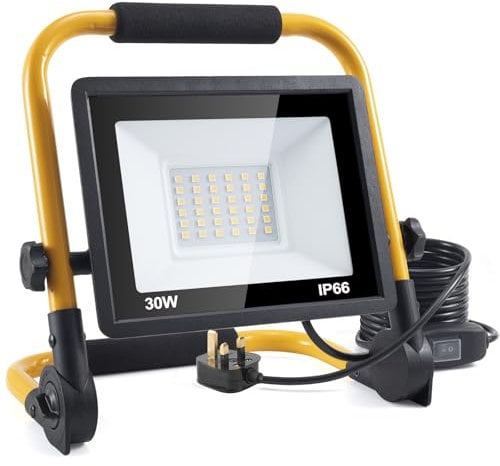 ORHOMELIFE 30W 3000LM LED Work Light, 200W Equivalent 6000K IP66 Waterproof Flood Lights, 13.1ft 4m Cord with Plug, Portable Led Lights for Job Site Car Inspection Workshop Garage, Construction Site
