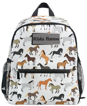 Custom Kids Kleinkind Mini Rucksack für Mädchen Jungen Niedliches Pferd Personalisierte Kinderrucksäcke Tier Schultasche mit Kindername/Text, multi