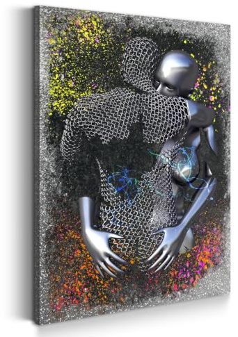 2 Figuren Pop Art Metallic Körperkunst Leinwandbild Wandbild Abstract | Zwei Figuren in Metallic