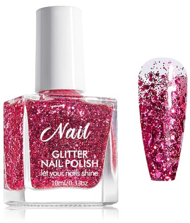Rosa Glitzer Nagellack Schnelltrocknend - 10ml Glänzend und Shining Ohne UV Lampe - Sparkly Nail Polish für Nail Art DIY Home (Rosa ZJY149)