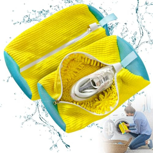 2 Pèces Sacs à Linge pour Chaussures Réutilisables Sac à Chaussures pour Machine à Laver, Sac de Lavage de Chaussures Sac de Nettoyage Portable avec Fermeture Éclair