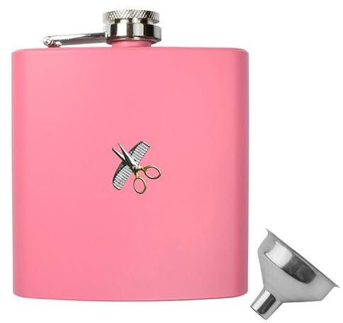 Petaca rosa con peine y tijeras para estilista, 170 ml, con embudo de relleno