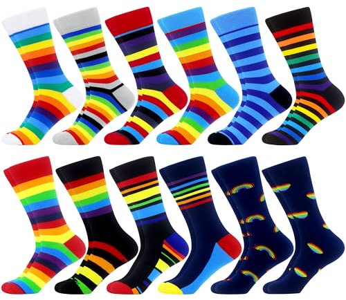 WeciBor Bunt Lustige Herren Socken, 12 Paar Regenbogen Gestreift, Größe 43-46