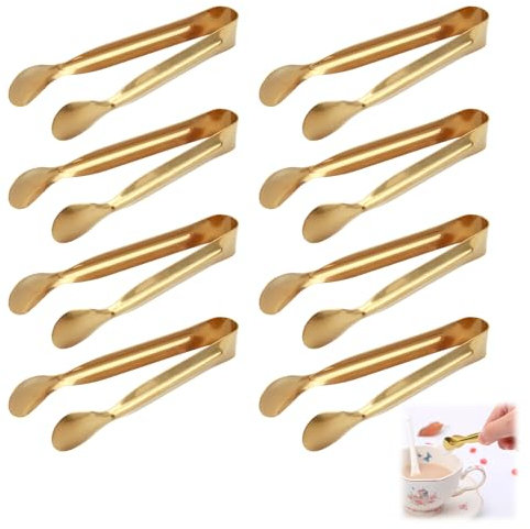 Set 8 Stück Edelstahl Zuckerzangen, Eiswürfelzange, für Küche, Hochzeit, Bar und Buffet, Langlebige und vielseitige Servierzangen in stilvollem Gold