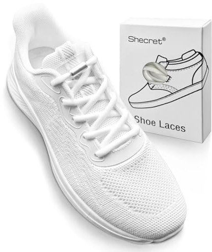 Shecret 2 Pares Cordones Elásticos sin Nudo, Cordones Elásticos Zapatillas Deporte con Hebilla Metal, Cordones Universales para Niños y Adultos, No es Necesario Atar Cordones(Blanco)