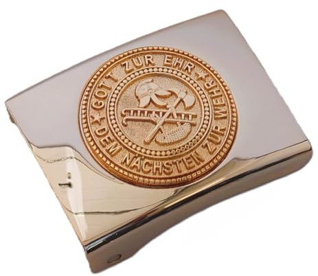 GravurManufakturBerlin Feuerwehr Gott zur Ehr Dem Nächsten Zur Wehr Koppelschloss für 4,5 cm breite Koppelgürtel Retten Löschen Bergen Schützen (Silbern-Golden)