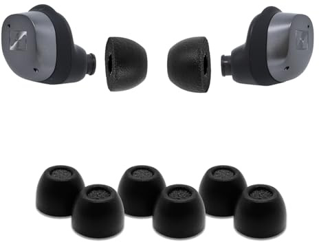 Comply Premium Schaumstoff-Ohrstöpsel, kompatibel mit Sennheiser Momentum (3 & 4) & ACCENTUM True Wireless., Größe M, Neue 2025 Version mit Reinigungstool, schwarz, 3 Paar, Made in The USA