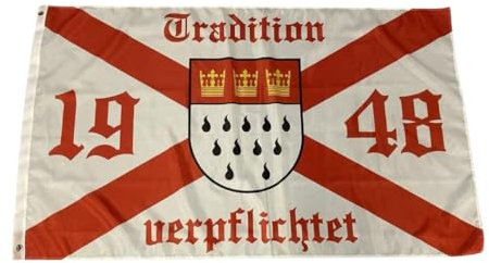 Köln Fahne - Tradition verpflichtet, Grösse 90x150 cm, Flagge, Fahne mit Ösen, 1948, Fussball, Fan, rot-weiss