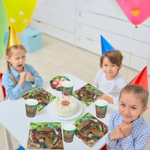 Hmfmdy Set di stoviglie per feste, 51 pezzi, videogiochi per bambini, decorazione per feste, videogiochi, posate per compleanno, set di stoviglie con piatto di carta, tovaglioli, per feste di