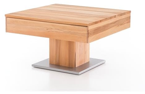 WOODLIVE DESIGN BY NATURE Massivholz Couchtisch quadratisch aus Kernbuche, geölter Wohnzimmer-Tisch, Beistelltisch inkl. Schublade, Tisch 75 x 75 cm