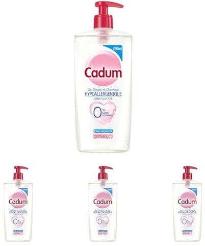 Cadum Ecopack Gel Corps et Cheveux Hypoallergénique Sans Sulfate 750ml (Lot de 4)