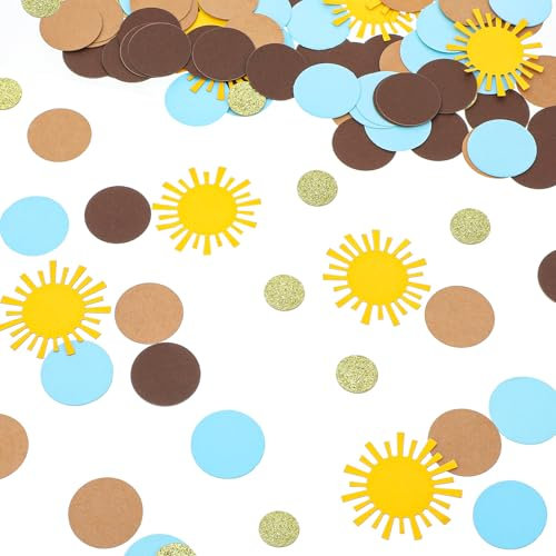 200 Stück Sonne Konfetti, Babyparty Deko Konfettis, Sunny Rund Konfettie, Baby Dusche Dekorationen Streudeko für Baby Shower Geschlecht Reveal Party Erste Reise um die Sonne