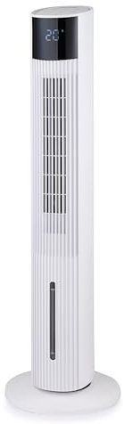 GEEPAS 42 Tower Fan with Remote Control | Bladeless Oscillating Cooling Digital Touch Display, 3 Speed Levels 4 Wind Modes With 12H Timer | Electric Standing Air Circulator for Home Office, 45W White