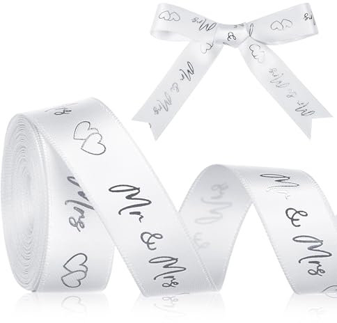 Xinnun Nastro Mr & Mrs da Matrimonio 9 m x 15 mm Nastro Nozze Decorativo a Forma di Cuore per Decorazione di Matrimonio Inviti di Nozze Bouquet da Sposa Confezioni Regalo Fai da te