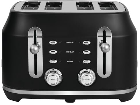 Rangemaster RMCL4S304BK Classic Toaster with Extra-Wide Slots, 6 Browning Levels and 3 Auto-Settings in Matt Black