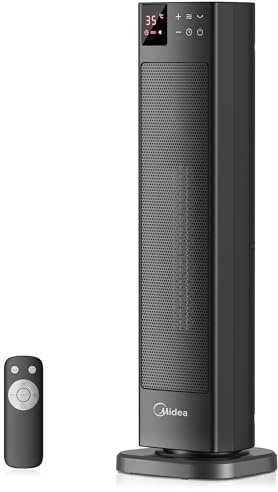 Midea NTH20-22ERSE Stufa Elettrica in Ceramica 2000W con Termostato e Telecomando, 58 cm, 3 Modalità Timer 24H, Protezione Surriscaldamento e Ribaltamento, Riscaldamento Rapido per Ufficio Camera Casa