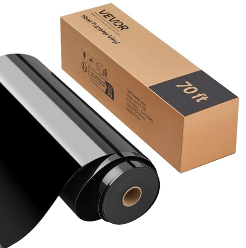 VEVOR Foglio di Rotolo Vinile Termoadesivo per Tessuti 304,8 x 21336 mm, Pellicola per Plotter in Vinile a Trasferimento Termico per Macchine da Taglio, per Magliette Cuscini Cappelli, HTV, Nero