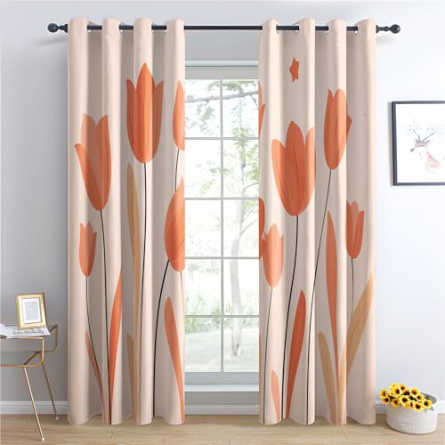 Venivici Tulpen Vorhänge Wohnzimmer Schlafzimmer - Aquarell Blumen Vorhang 220 cm Lang Blickdicht, Gardinen mit ösen, Verdunklungsvorhänge Kinderzimmer, Thermovorhang 2er Set