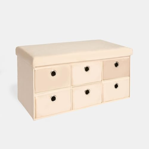 OHS Matte Velvet 6 Cube Drawer Storage Chest of Drawers, Upholstered Space Saving Fabric Drawers Storage Unit with Metal Handle 6 Cube Unit Organiser for Bedroom Livingroom, Natural
