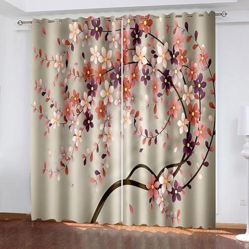 Wycian Raumteiler Gardinen mit Ösen Mehrfarbig 2 Er Polyester Zweige mit Kirsche H229 X B234Cm für Schlafzimmer