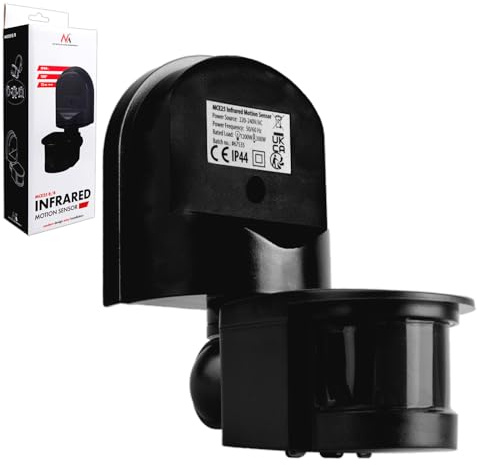 Maclean MCE25 B/B Wand-Bewegungsmelder PIR 180° | Dämmerungssensor | IP44 Außen- und Innenbereich | LED-kompatibel | Einstellbare Reichweite 5-12 m | Schwarz