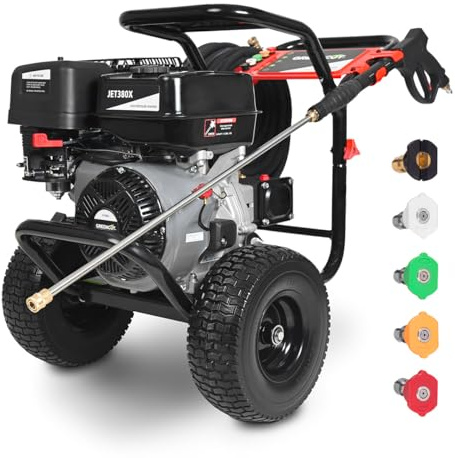 GREENCUT JET380X - Hidrolimpiadora de gasolina 8cv con presión máxima de 317 Bars, con 5 opciones de presión, para limpieza de exteriores, vehículos, máquinas (Reacondicionado)