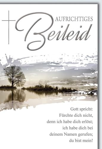Trauerkarte Dezent - Christlich - Landschaft mit Baum und Bibelzitat in sanften Farben - Klappkarte mit Umschlag Beileidskarte Kondolenz