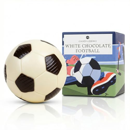 Fußball aus Schokolade 50g | Weiße Belgische Schokolade Handgemacht | Geschenk für Fußballfans Mann Junge | Geburtstagsgeschenk Vatertag Sport Präsent (Weißer Schokolade)
