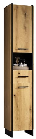 Hochschrank Safiya Evoke Eiche · B 37 x H 190 cm | B 37 x H 190 x T 31 cm · Vollauszug · feuchtraumgeeignet · Metallgriffe