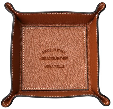 SH Leder Lederschale Taschenleerer aus Echtleder Handgearbeitet Ledertablett Aufbewahrungsbox Storage Box für Schmuck Geldbörsen Uhren Schlüssel Münzen Handys Abi G276 16x16cm (Cognac)