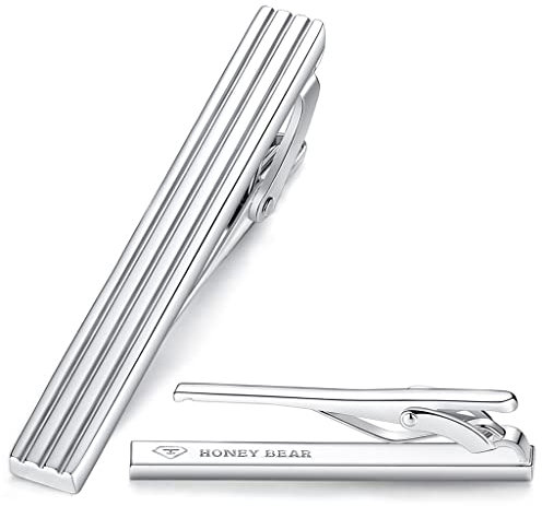 HONEY BEAR Hochwertig Herren Krawattennadel Krawattenklammer Tie Clip aus Edelstahl für Geschäftshochzeitsgeschenk, Silber,MEHRWEG