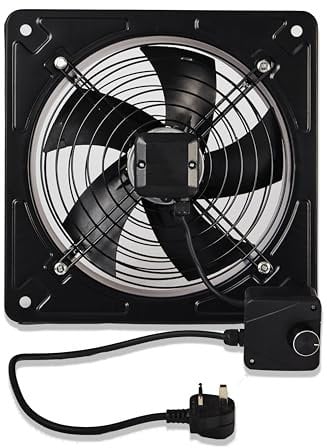 Powerstar Electricals LTD Metal Industrial Ventilation Extractor Axial Exhaust Commercial Air Blower Fan (12 Inches With Speed Controller)