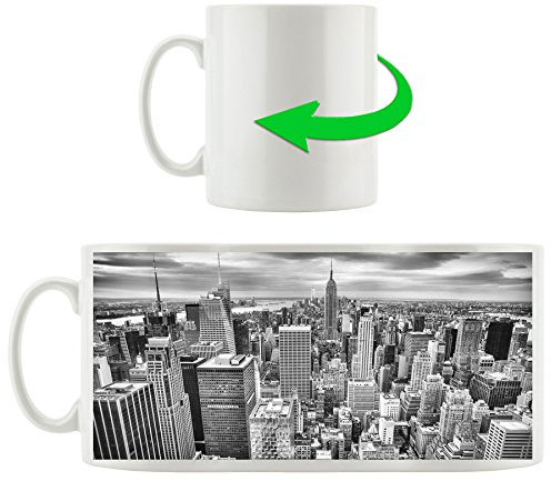 Stil.Zeit Monocrome, New York City Skyline, Motif Tasse en Blanc 300ml céramique, Grande idée de Cadeau pour Toute Occasion. Votre Nouvelle Tasse préférée pour Le café, Le thé et des Boissons Chaudes