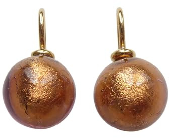 Ohr-Hänger Ohrringe Murano-Glas Perle braun 12 mm Durchmesser rund Sterling-Silber gold-plattiert 585 Goldschmiede-Arbeit Handarbeit Unikat edel