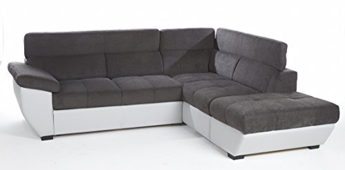 Mivano Ecksofa Speedway / Couch in L-Form mit verstellbaren Kopfteilen und Ottomane / 262 x 79 x 224 / Zweifarbig: dunkelgrau/hellgrau