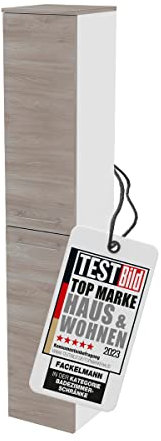FACKELMANN Hochschrank Lima/Badschrank mit Soft-Close-System/Maße (B x H x T): ca. 30,5 x 160,5 x 32 cm/Türanschlag frei wählbar/Korpus: Weiß/Front: Braun