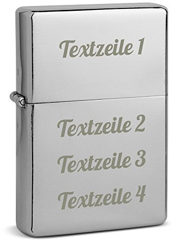 PhotoFancy - Graviertes Sturmfeuerzeug Set mit eigenem Text - Benzinfeuerzeug mit Text Gravur inkl. Metall-Geschenkdose