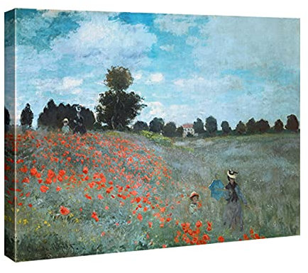 Wieco Art Impression sur toile représentant Claude Monet - Motif champ de coquelicots près d'Argenteuil - Reproduction de peintures à l'huile - Reproduction de paysages classiques - Œuvre d'art pour