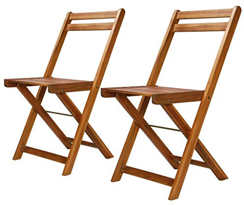 Festnight- Bistrostühle 2 STK. Stuhl Set Bistrostuhl Massives Akazienholz | Klappbar Balkonstuhl Gartenstuhl Terrasse Klappstuhl 40 x 51 x 80 cm