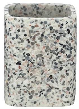 WENKO Zahnputzbecher Terrazzo, hochwertiger Zahnbürstenhalter aus stabilem Polyresin, 8 x 10,5 x 8 cm, Mehrfarbig