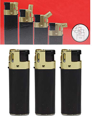Feuerzeug Modell Sidekick GoldCap als Normal- oder Pfeifenfeuerzeug 3-Fach verstellbar 0, 45, und 90 Grad (Schwarz/Gold - 3 Feuerzeuge)