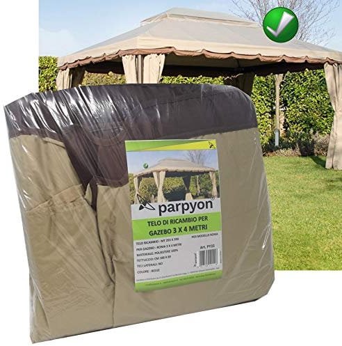 Parpyon® TELO RICAMBIO GAZEBO ROMA 3x4 COPERTURA in tessuto poliestere 100% - Tetto per gazebo da giardino esterno mt 3x3-3x4-3x2 - VARI MODELLI arredo giardino (3x4 Roma)